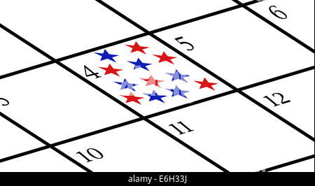 Calendrier avec USA Date de l'indépendance marquée d'étoiles Banque D'Images