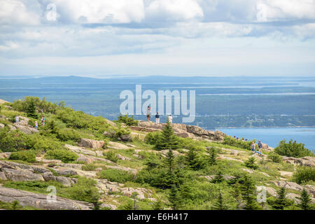 Vue depuis le Sommet, Cadillac Mountain, l'Acadia National Park, Maine. Banque D'Images