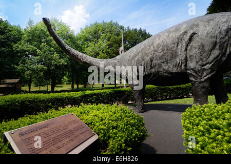 La "Dippy" sculpture d'un dinosaure Diplodocus accueille les visiteurs au Carnegie Museum of Natural History à Pittsburgh, PA. Banque D'Images