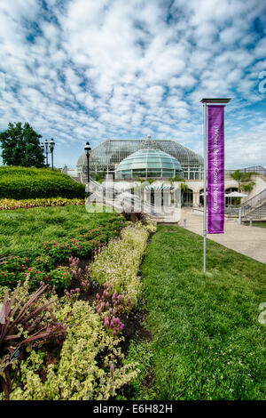 L'entrée de la coupole de verre Phipps Conservatory, Pittsburgh, Pennsylvanie. Banque D'Images