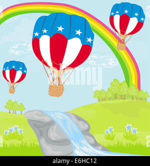 Ballons à air chaud de 4 de juillet en vol Banque D'Images