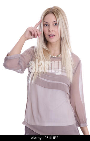 Portrait : belle jeune femme intelligente a une bonne idée - Notion de solutions d'affaires. Banque D'Images