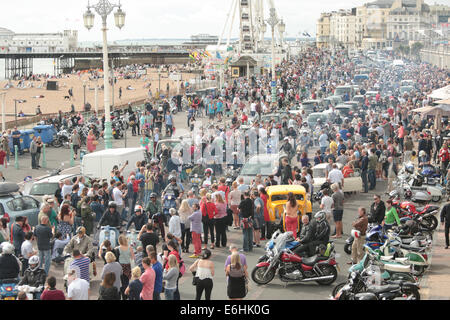 Mod All Weekender, Brighton 2014, Madeira Drive, Brighton, East Sussex, ROYAUME-UNI . Il s'agit d'un rassemblement de la culture Mod britannique événement annuel sur la côte sud de l'Angleterre avec le scooter classique comme mode de transport choisi. Les participants au scooter courent jusqu’à Beachy Head dimanche après-midi. 24 août 2014 Banque D'Images