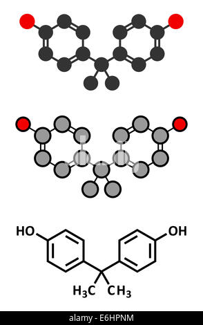 Le bisphénol A (BPA), molécule de polluants en plastique. Souvent des produits chimiques présents dans les plastiques en polycarbonate, a provoquer des œstrogènes. Banque D'Images