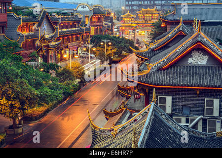 Chengdu, Chine au Qintai Road traditionnel district. Banque D'Images