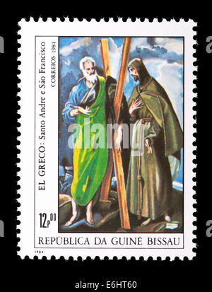 Timbre-poste de la Guinée-Bissau illustrant l'El Greco "Peinture et saints Andrew Francis' Banque D'Images