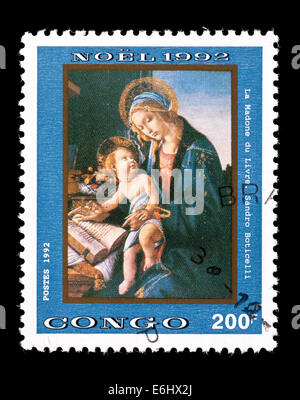 Timbre-poste de la République populaire du Congo illustrant la peinture de Botticelli 'Madonna avec livre' Banque D'Images