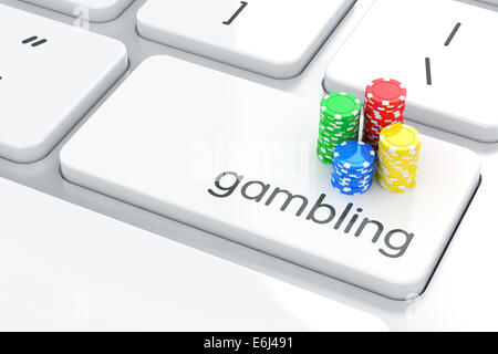 3D render of jetons de casino icône sur le clavier. Concept de jeu Banque D'Images