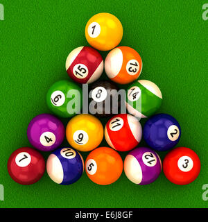 Boules de billard avec des chiffres sur un fond blanc Banque D'Images