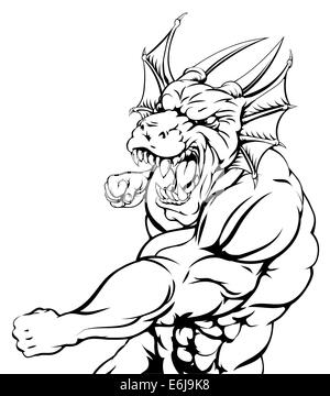 Un personnage mascotte dragon musculaire sports d'attaque avec un poinçon Banque D'Images