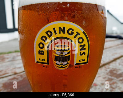 Verres de Boddingtons amer de Manchester dans un verre de pinte Banque D'Images