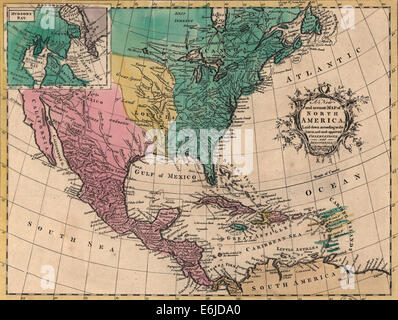 Une nouvelle carte précise de l'Amérique du Nord, prévue d'après la dernière, et la plupart des observations et approuvé les découvertes. 1763 Banque D'Images