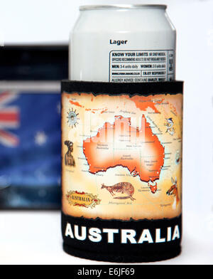 Refroidisseur de bière australienne de souvenirs et une lager, Londres Banque D'Images