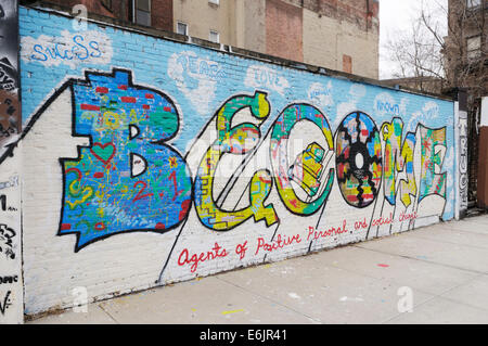 Mur peint en encourageant les jeunes à étudier et développer eux-mêmes, Harlem, NYC Banque D'Images