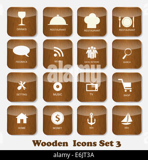 Les icônes des applications en bois Set vector Illustration Banque D'Images