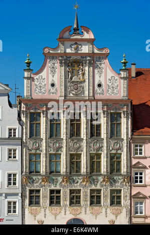 Hôtel de ville historique avec une façade en stuc, Landsberg am Lech, Upper Bavaria, Bavaria, Germany Banque D'Images