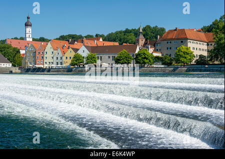 Lechwehr, Weir sur la rivière Lech, Landsberg am Lech, Upper Bavaria, Bavaria, Germany Banque D'Images