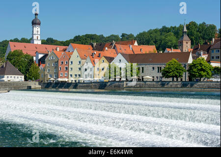 Lechwehr, Weir sur la rivière Lech, Landsberg am Lech, Upper Bavaria, Bavaria, Germany Banque D'Images