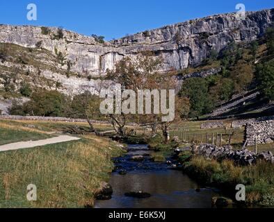 Malham Cove et Beck, Malham, Yorkshire Dales, North Yorkshire, Angleterre, Royaume-Uni, Grande Bretagne, l'Europe de l'Ouest. Banque D'Images