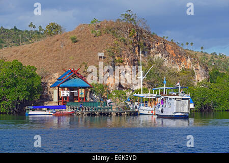 Zone d'accès à la jetée et le Parc National de Komodo, Site du patrimoine mondial de l'UNESCO, l'île de Rinca, Loh Buaya, Indonésie Banque D'Images