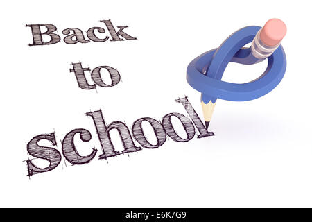 Retour à l'école crayon bleu noeud concept de note - 3D Rendering Banque D'Images
