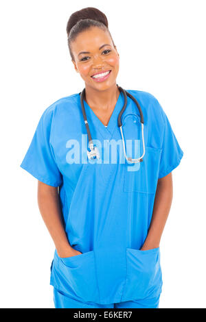 Portrait of African American nurse isolated on white