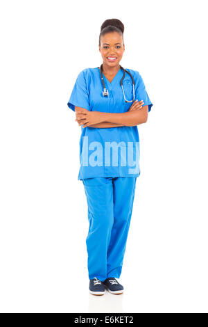 Smiling African Medical professional full length portrait isolated on white Banque D'Images