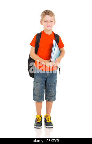 Portrait d'écolier avec sac à dos isolated on white Banque D'Images