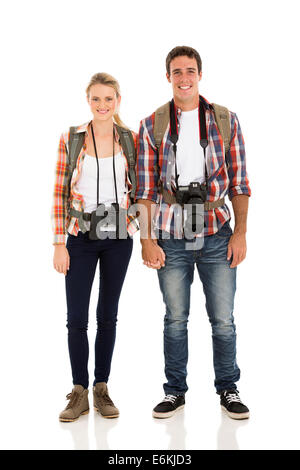 Randonneur happy young couple holding hands Banque D'Images