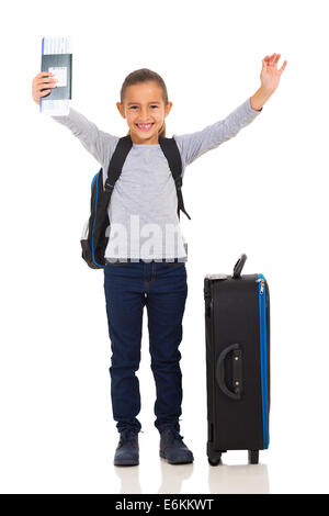 Young Girl holding excité d'embarquement isolated on white Banque D'Images