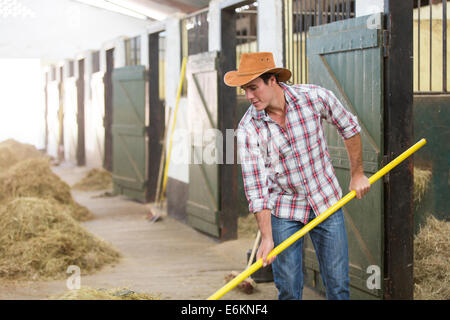 Travailler dans un cowboy horse stable Banque D'Images