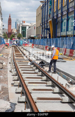 Construction en cours de la Midland Metro Extension du centre-ville de Birmingham, Birmingham England, UK Banque D'Images