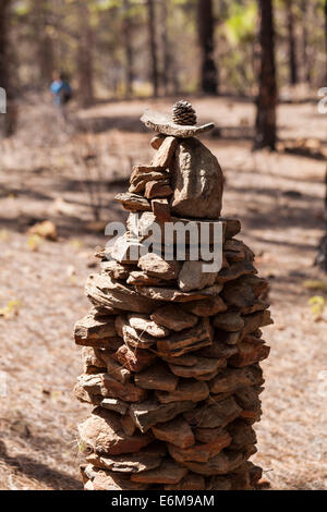 Des cairns construit par les marcheurs pour marquer le chemin sur un chemin forestier près de Ifonche à Tenerife, îles Canaries, Espagne. Banque D'Images