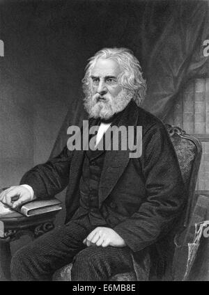 Henry Wadsworth Longfellow (1807-1882) gravure sur de 1873. Le poète américain et éducateur. Banque D'Images