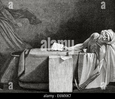 Jean-Paul Marat (1743- 1793). Médecin, théoricien politique et scientifique. La Mort de Marat. Gravure par L. d'une flamme. Banque D'Images
