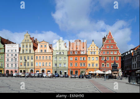 Maisons à pignon au marché du sel (Plac Solny) à Wroclaw, Pologne, Europe Banque D'Images