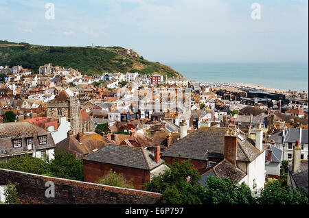 Vieille ville de Hastings depuis West Hill, sur la côte est du Sussex, dans le sud de l'Angleterre Banque D'Images