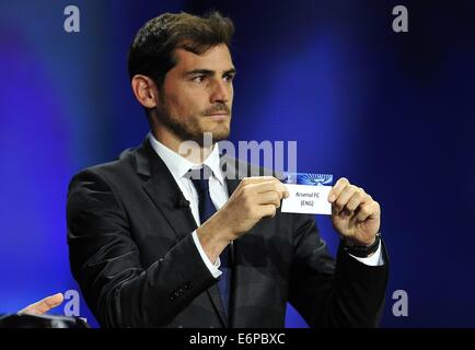 Monte Carlo, Monaco. 28 août, 2014. IKER CASILLAS choisi Arsenal FC, groupe D au cours de l'UEFA Champions League 2014 - 15 Tirage au Grimaldi Forum. Credit : Marcio Machado/ZUMA/Alamy Fil Live News Banque D'Images