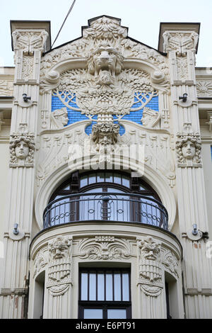 Façade Art Nouveau de la maison ou de l'Alberta iela 8, rue Albert 8, architecte Mikhaïl Eisenstein, Riga, Lettonie Banque D'Images