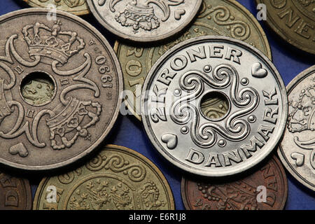 Pièces de monnaie du Danemark. Couronne danoise de monnaie. Banque D'Images