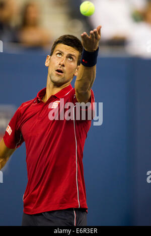 Flushing Meadows, New York, USA. 25 août, 2014. Novak Djokovic (SRB) en action contre Diego Schwartzman (ARG) au cours de la 1re journée de l'US Banque D'Images