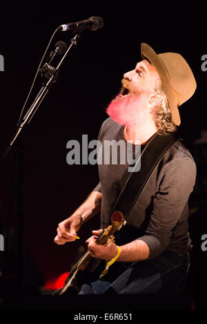 Chanteur barbu rose et guitariste rythmique Fran Healy de Travis, Bazant Pohoda festival, Trencin, Slovaquie, le 11 juillet 2014 Banque D'Images