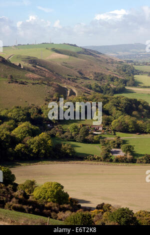 Vue de la digue Devils vers Fulking, South Downs, Sussex, Angleterre Banque D'Images