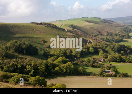 Vue de la digue Devils vers Fulking, South Downs, Sussex, Angleterre Banque D'Images