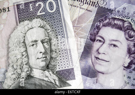 Détails des billets de 20 livres de la Royal Bank of Scotland et Bank of England Banque D'Images