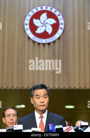 Hong Kong. 31 août, 2014. Hong Kong Chef de la C Y Leung parle tout en répondant aux journalistes à Hong Kong, Chine du sud, le 31 août 2014. Source : Xinhua/Alamy Live News Banque D'Images