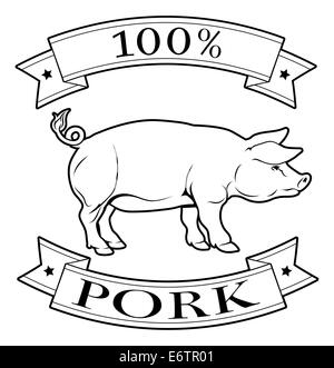 100  % Porc label avec cochon ou porc 100  % Lecture et Banque D'Images