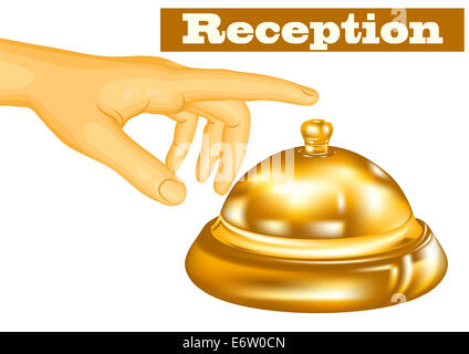 Réceptionniste de l'hôtel. main humaine et bell isolated on white Banque D'Images