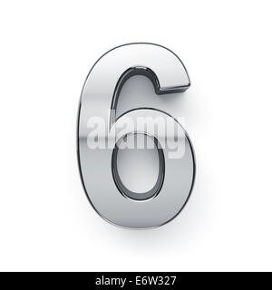 3D render of six chiffres métalliques - symbole 6. Isolé sur fond blanc Banque D'Images