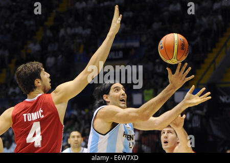 Séville, Espagne. 31 août, 2014. Luis Scola (C) de l'Argentine au cours de la concurrence Groupe B match contre la Croatie lors de la Coupe du Monde de Basketball FIBA 2014, à Séville, Espagne, le 31 août, 2014. L'Argentine a perdu 85-90. Source : Xinhua/Alamy Live News Banque D'Images